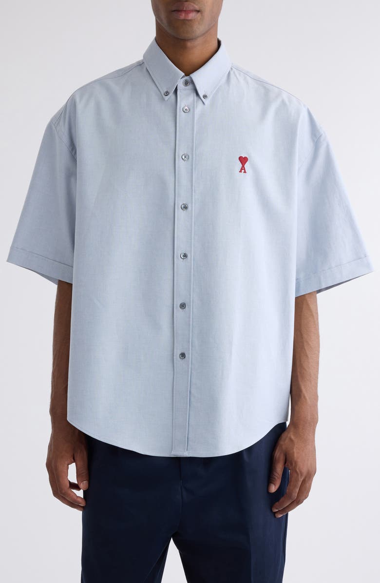 AMI PARIS Ami de Coeur Monogram Boxy Button-Down Shirt, Main, color, 