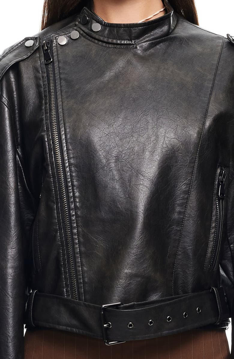 LIONESS Driftwood Faux Leather Bomber Jacket, Alternate, color, 