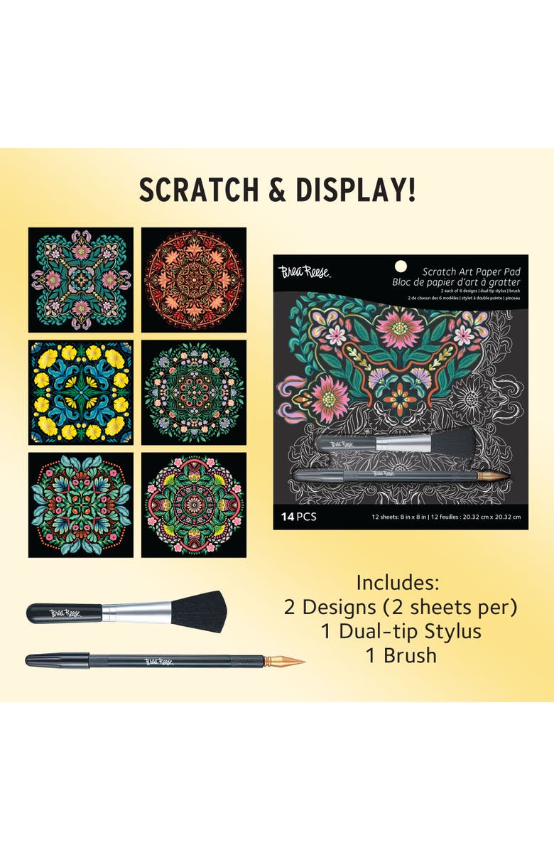 Brea Reese Scratch Art Paper Pad Mandala 8X8, 12 Designs, Kids
Adults, Alternate, color, Multicolored