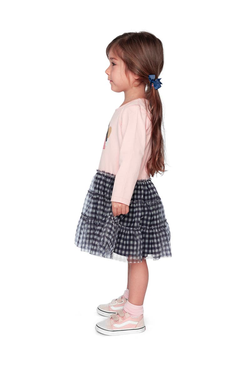 Bi-Material Fairy Detail Gingham Mesh Dress, Alternate, color, Pale Dusty Pink and Navy