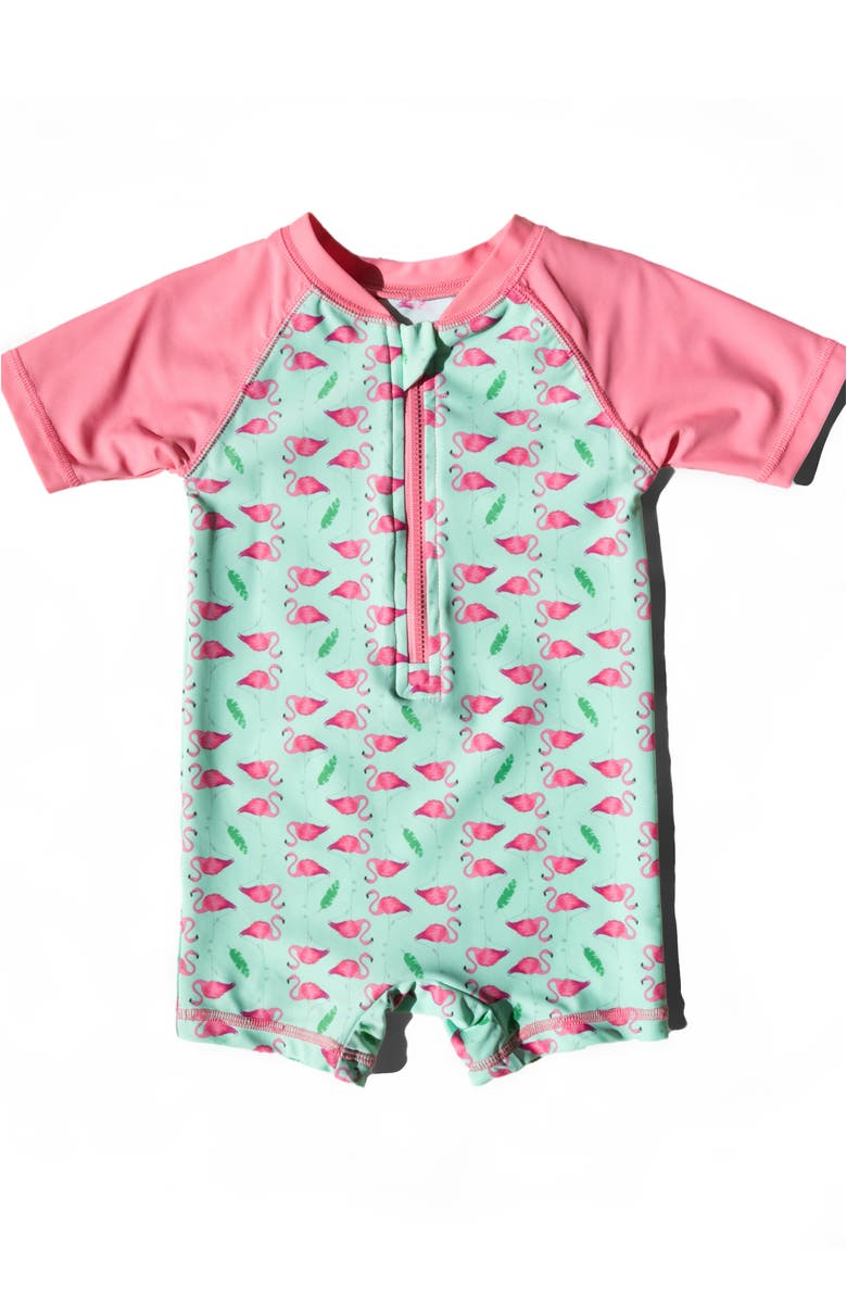 Leveret Baby One-Piece Rashguard, UPF 50+ Sun Protection Swimwear, Alternate, color, Flamingo