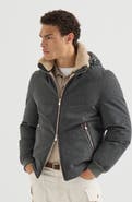 Brunello Cucinelli Bonded wool flannel down jacket with detachable hood