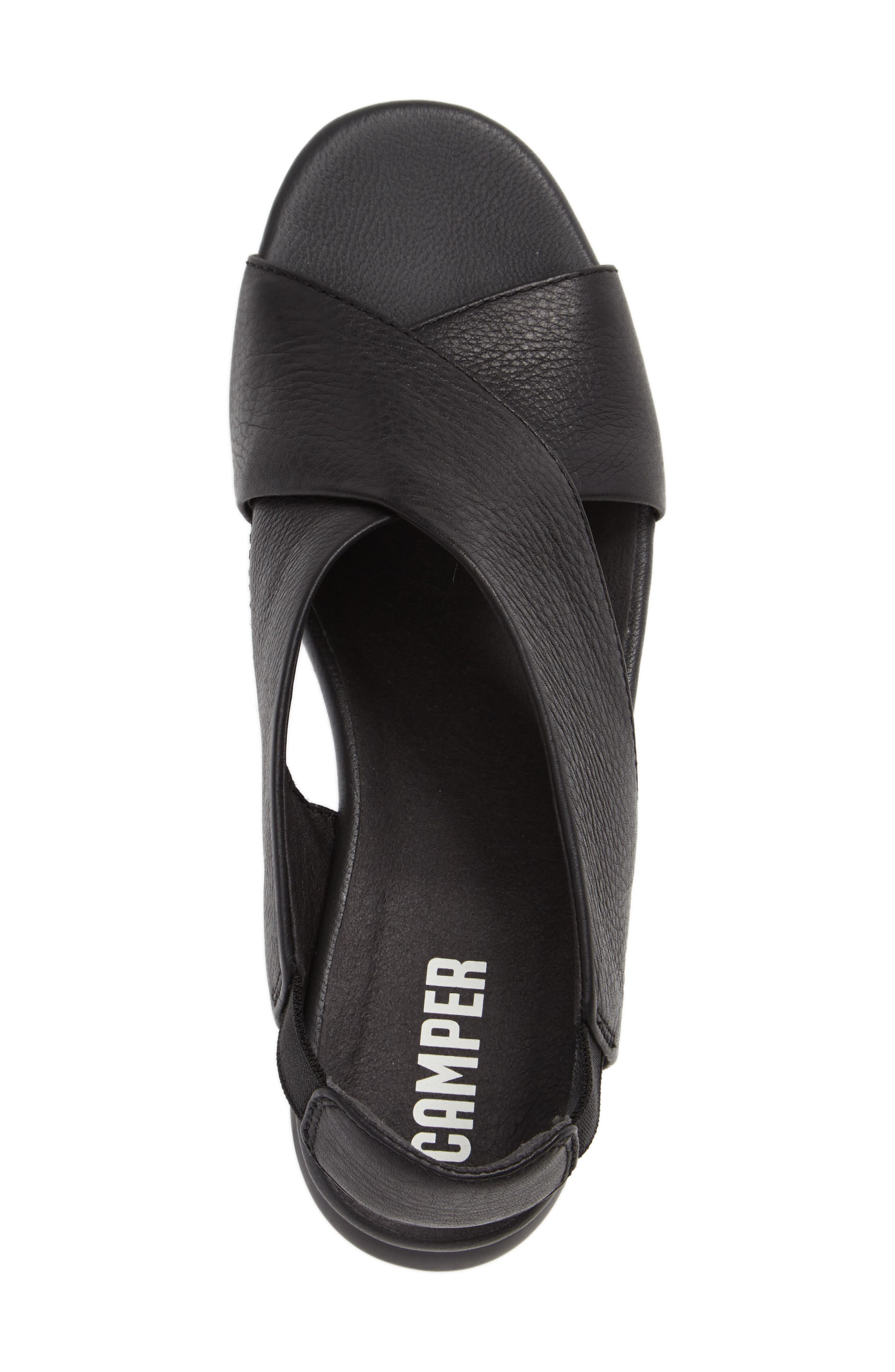 Camper Balloon Slingback Wedge Sandal, Alternate, color, Black Leather