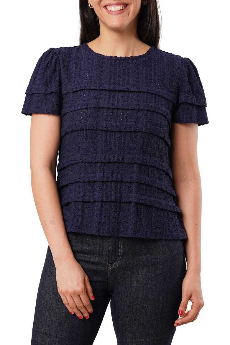 Eyelet Ruffle Top, Main, color, NAVY