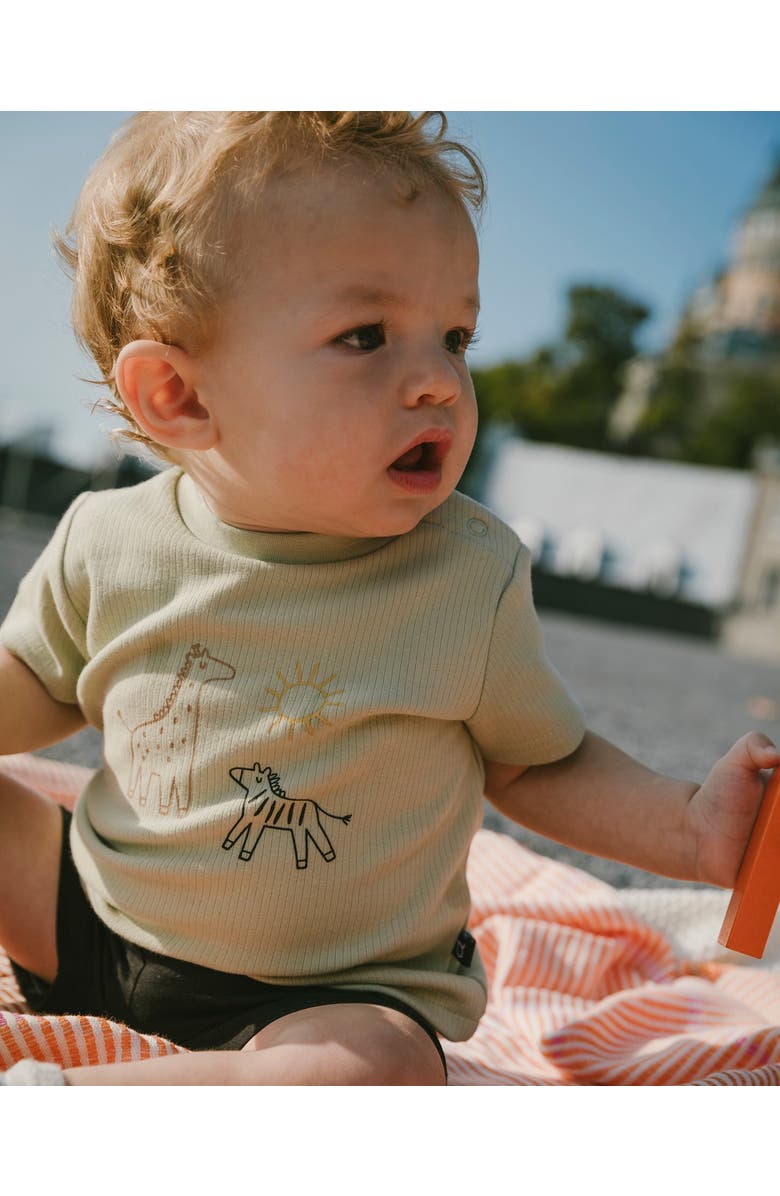 Deux par Deux Cotton Rib Jersey T-Shirt and Organic Cotton Jersey Short Set, Alternate, color, Sage Green And Black