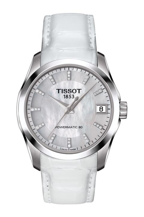 Women's Couturier Mother of Pearl & Diamond Croc Embossed Leather Strap Watch, 32mm - 0.07 ctw