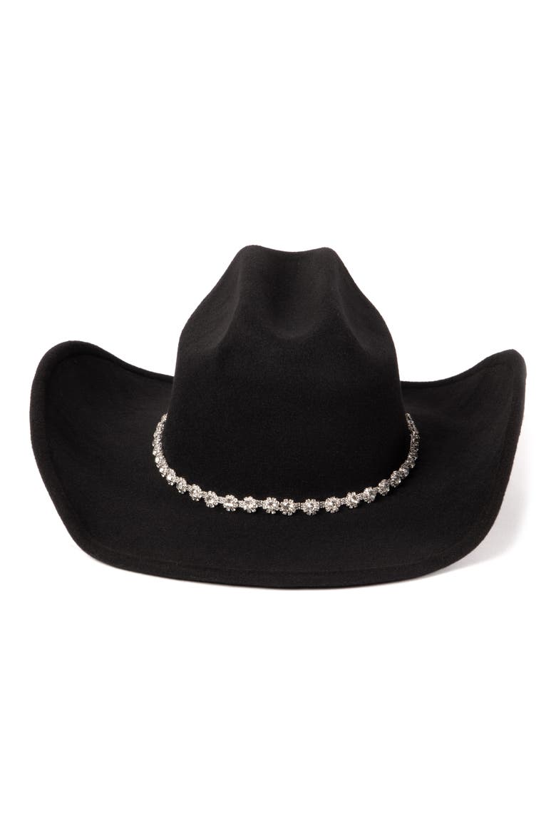 Crystal Flower Trim Cowboy Hat, Alternate, color, BLACK