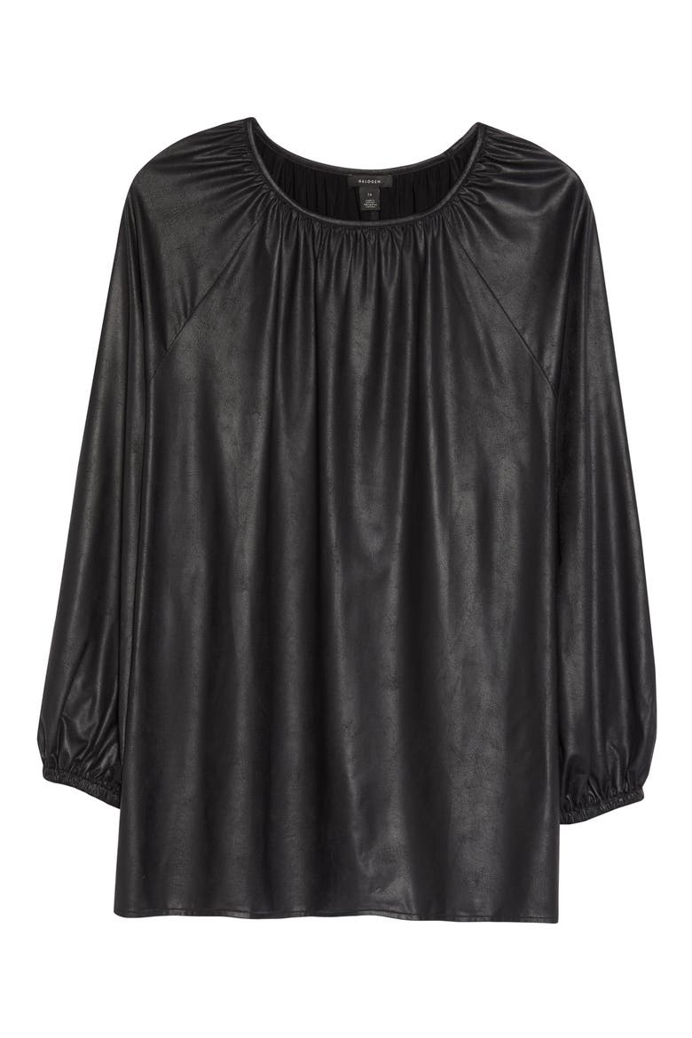 Faux Leather Tunic, Alternate, color, BLACK