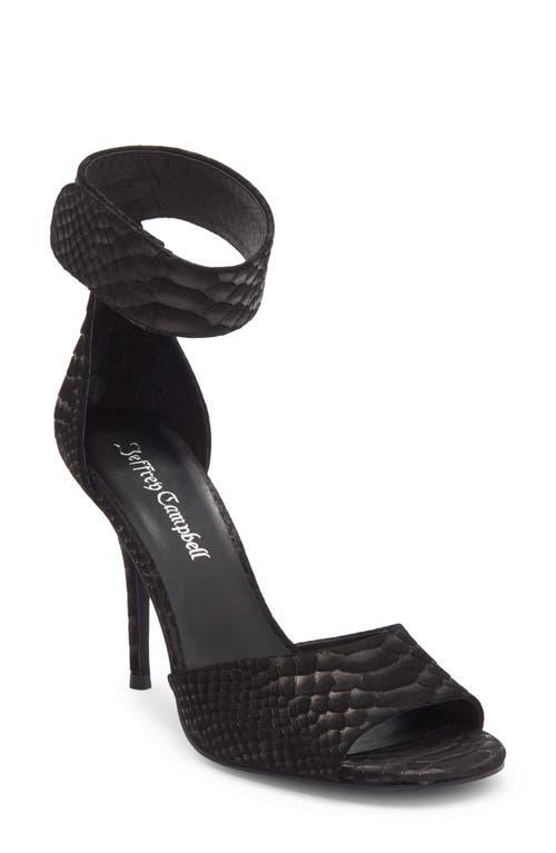 Jeffrey Campbell La Vida Snakeskin Embossed Ankle Strap Sandal In Black