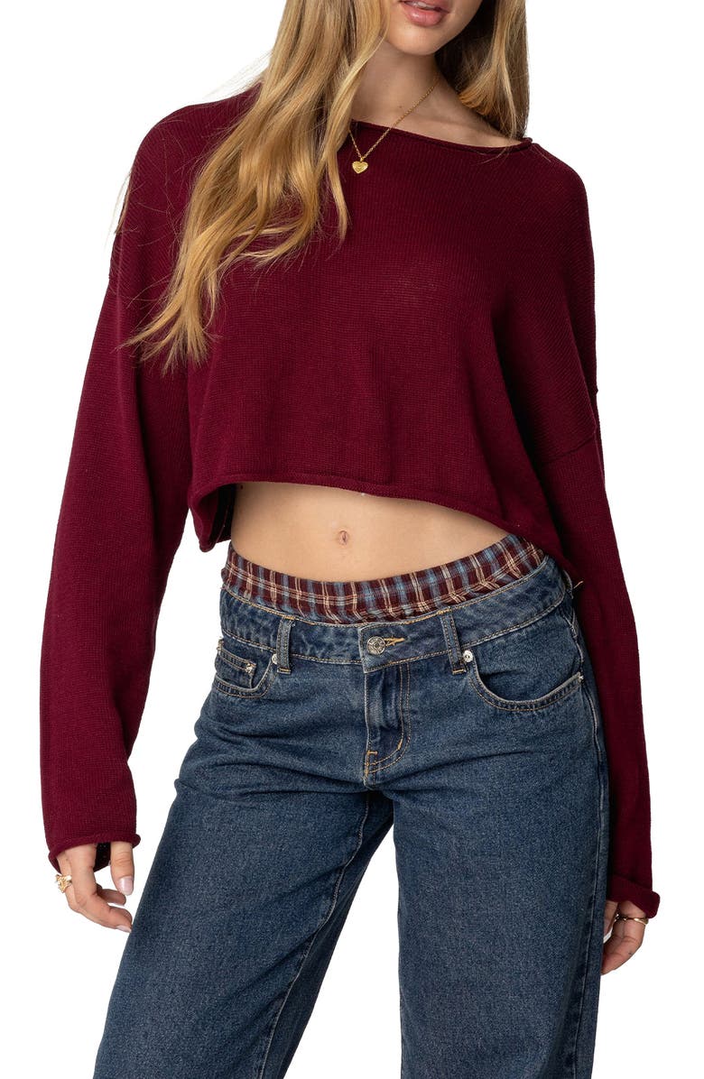 EDIKTED Shyrah Oversize Crop Sweater, Main, color, Burgundy