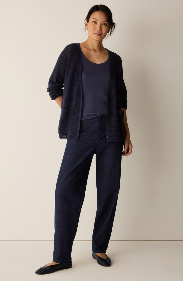 Eileen Fisher Open Stitch Organic Cotton Blend V-Neck Cardigan, Alternate, color, Ink