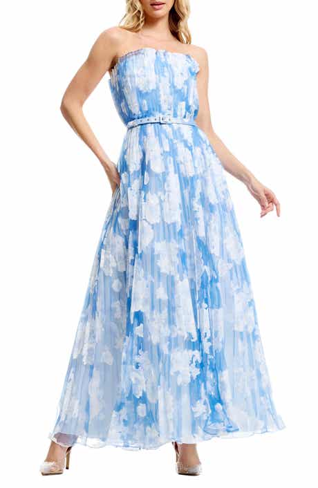Verity Pleated Belted Strapless Gown