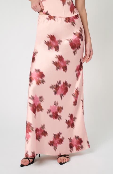 Floral Print Satin Slip Skirt