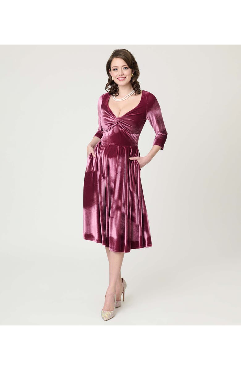 Unique Vintage 1950s Front Twist Swing Dress, Alternate, color, Mauve Pink