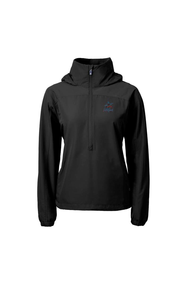 Cutter & Buck Women's Cutter & Buck  Black Miami Marlins Charter Eco Recycled Half-Zip Anorak Jacket, Alternate, color, 