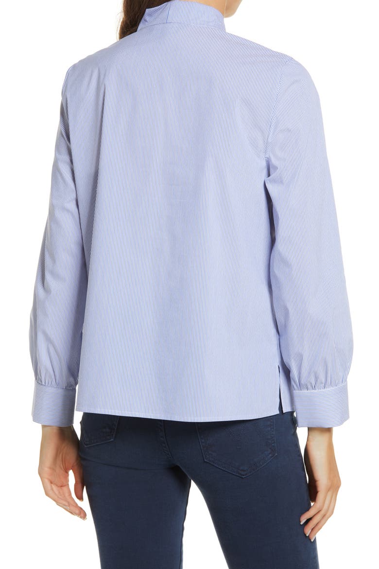 Tie Neck Blouse, Alternate, color, BLUE SMOKE/WHITE