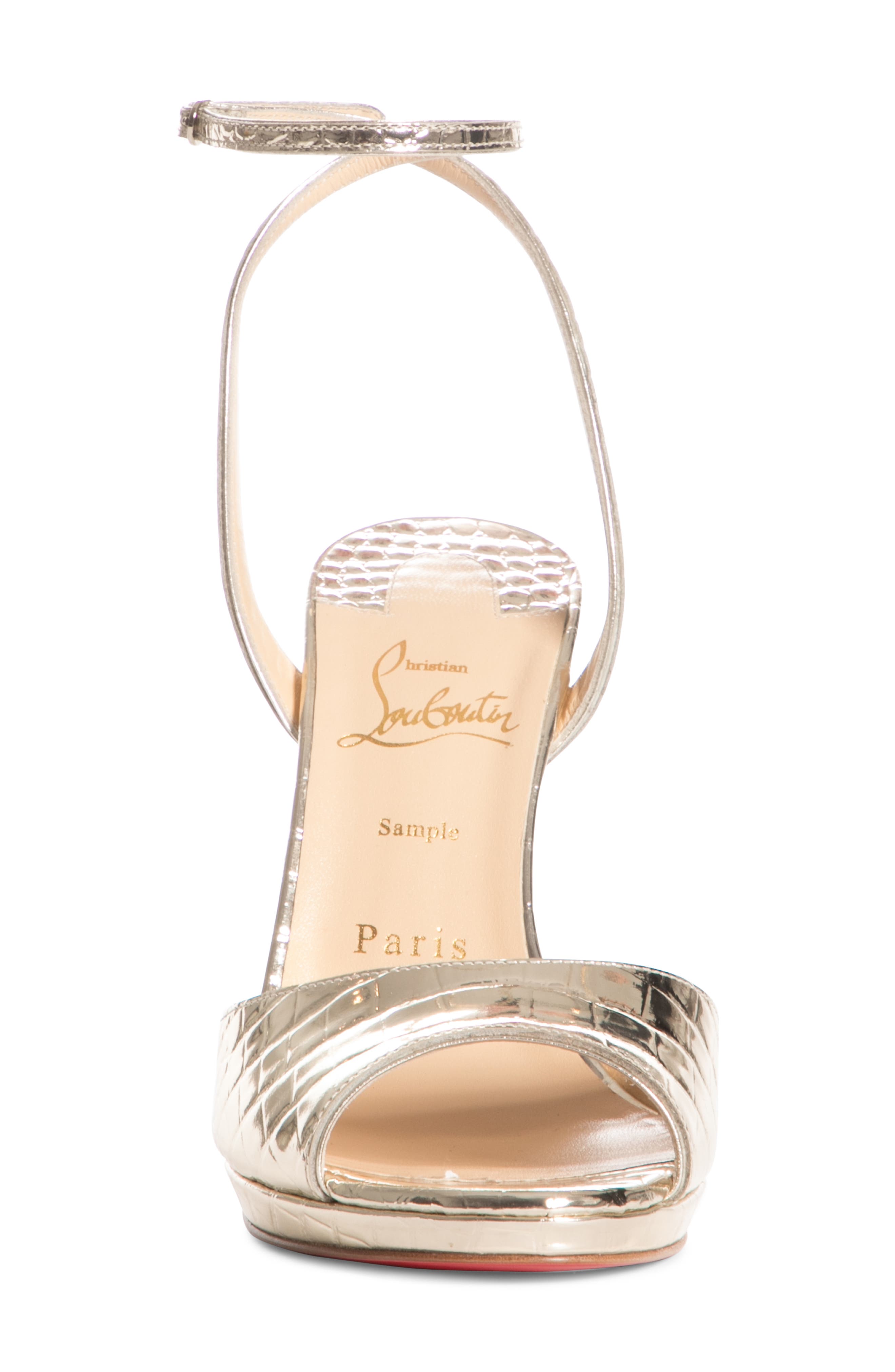 Loubiloo Metallic Croc Embossed Ankle Strap Sandal, Alternate, color, PLATINE
