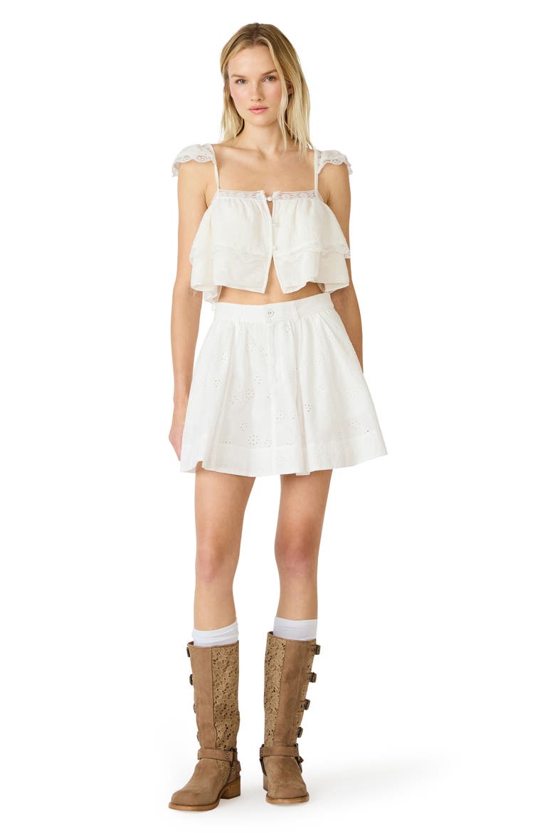 Vanny Floral Eyelet Cotton Miniskirt, Alternate, color, WHITE