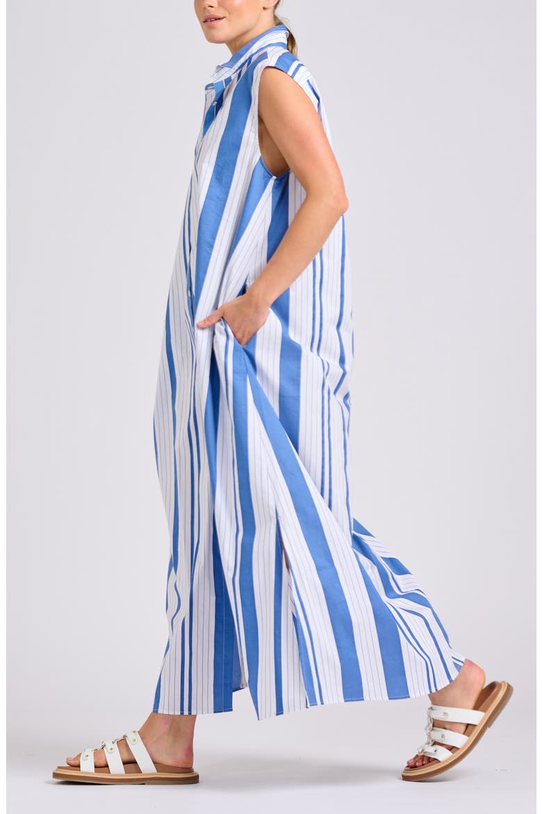Sleeveless Tie Waist Shirtdress, Alternate, color, AZURE RETRO STRIPE