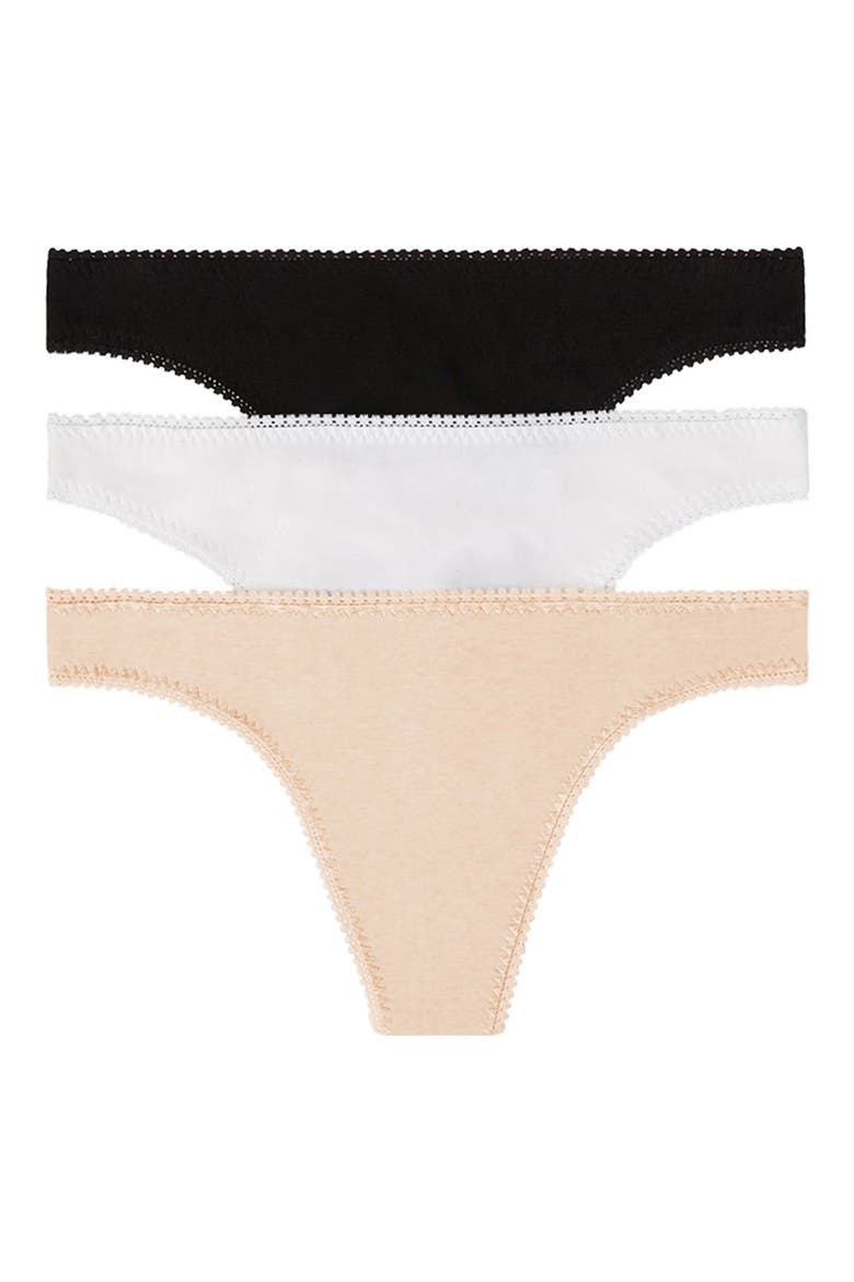 Cabana Cotton 3-Pack Thongs, Main, color, BLK/ WT/ CHP