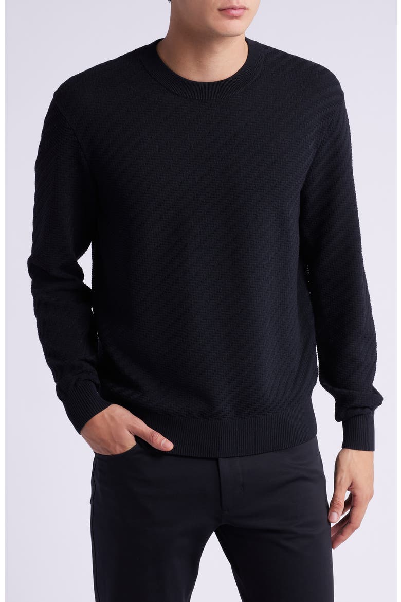 Riviera Textured Cotton Blend Crewneck Sweater, Main, color, BLACK