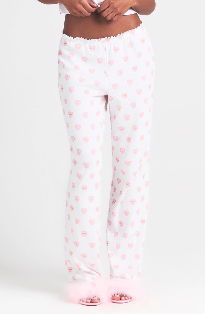 SKIMS Straight Leg Pajama Pants, Main, color, Snow Lace Hearts