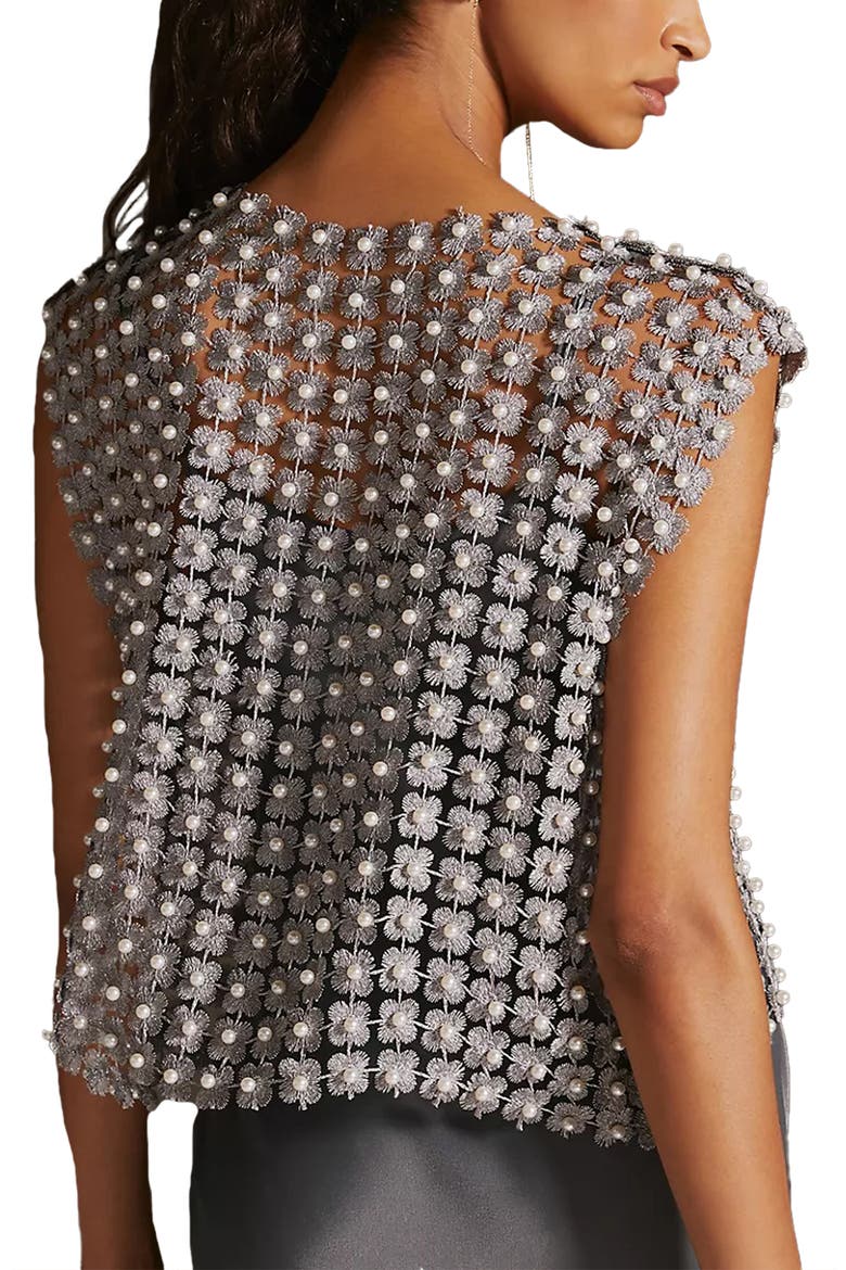 Pearly Beaded Floral Lace Top, Alternate, color, GREY