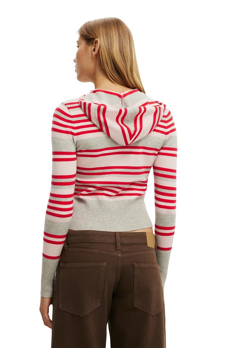 Cotton On Women's Everfine Hooded Knit, Alternate, color, Red Petal Grey Marle Stripe
