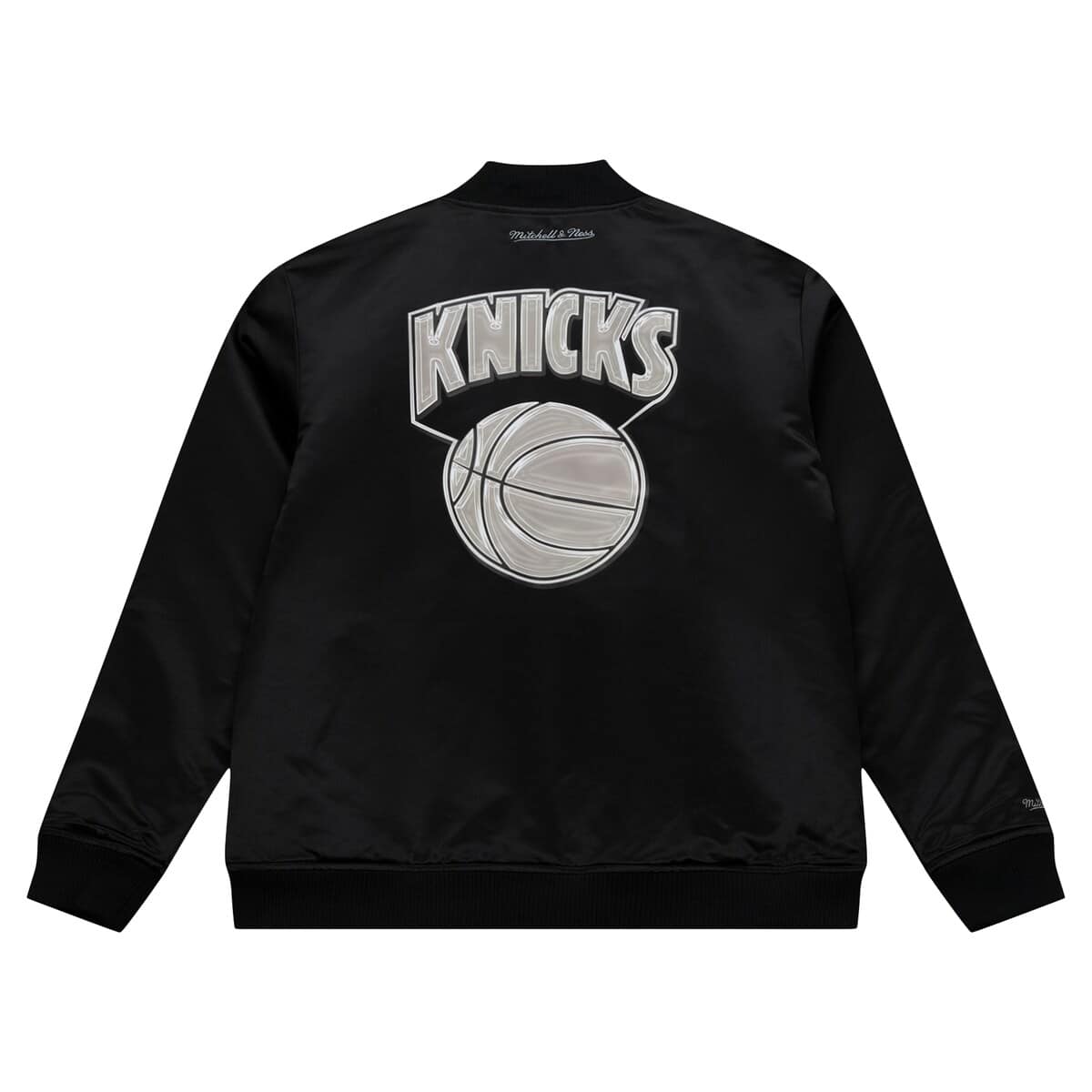 Men's Mitchell & Ness Black New York Knicks Chrome Satin Bomber