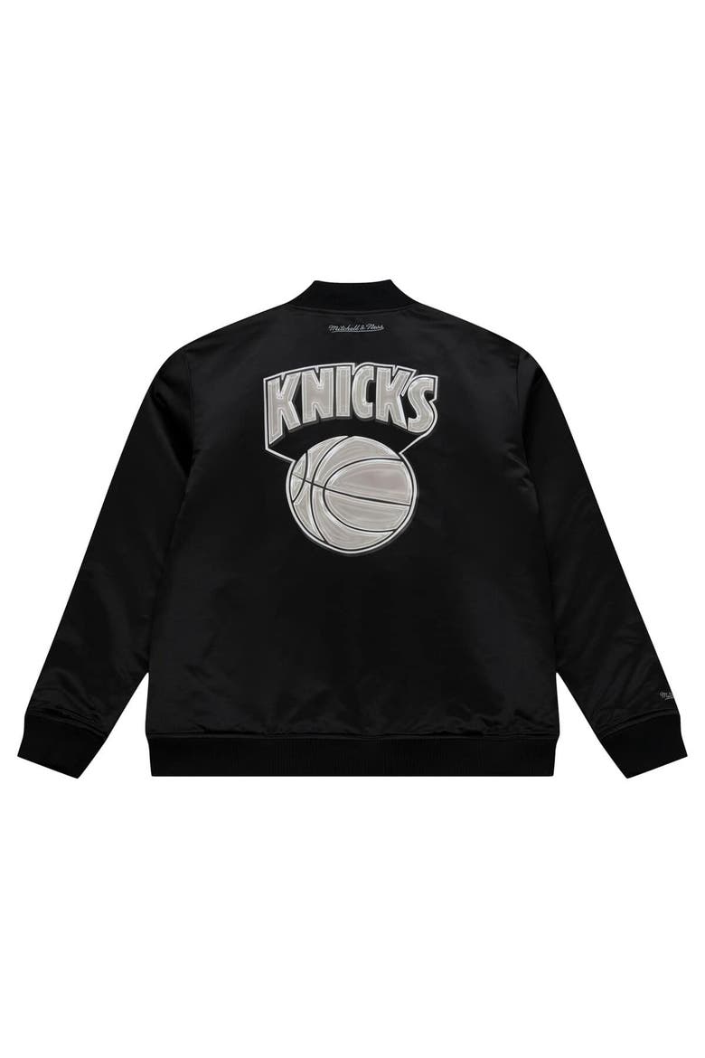 Men's Mitchell & Ness Black New York Knicks Chrome Satin Bomber Full-Zip Jacket, Alternate, color, Black