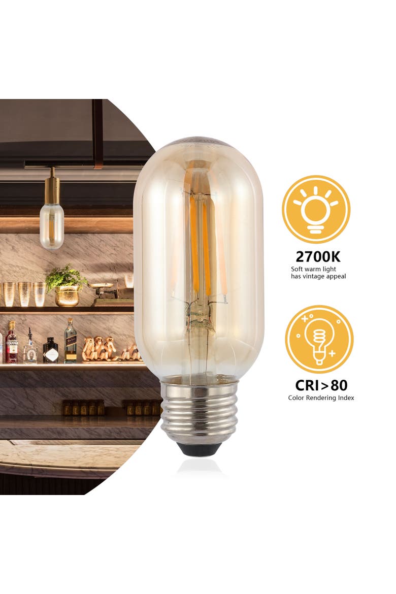 Industrial Non-Dimmable T45-4W LED Edison Bulbs with E26 Base, 80+ CRI, Warm White 2700K, 350 Lumens, Tinted Amber, Alternate, color, Amber