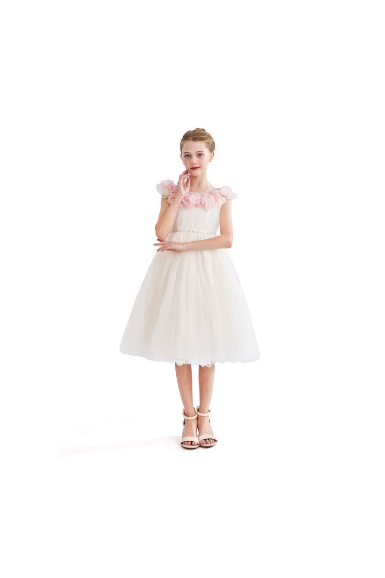 Dress with Petal Trim, Alternate, color, White
