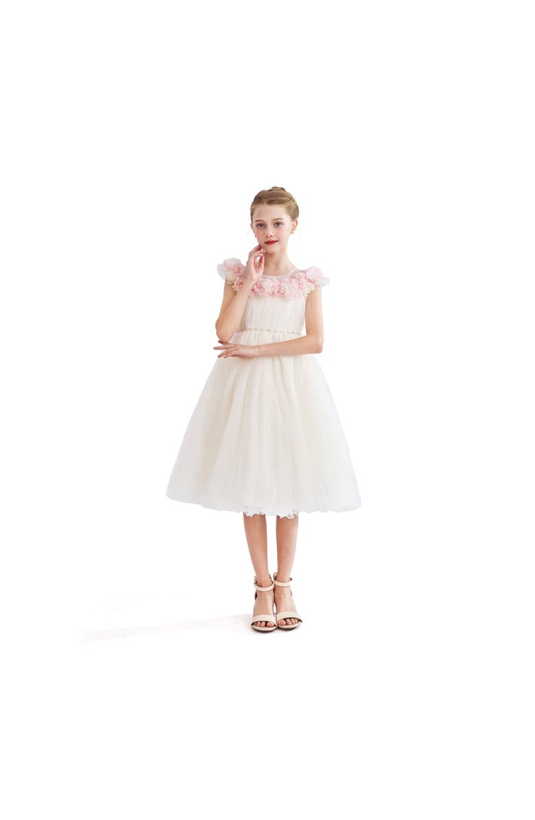 Tulleen Dress with Petal Trim, Alternate, color, White