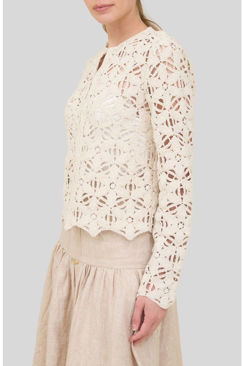 Cotton Crochet Cardigan, Alternate, color, CREAM