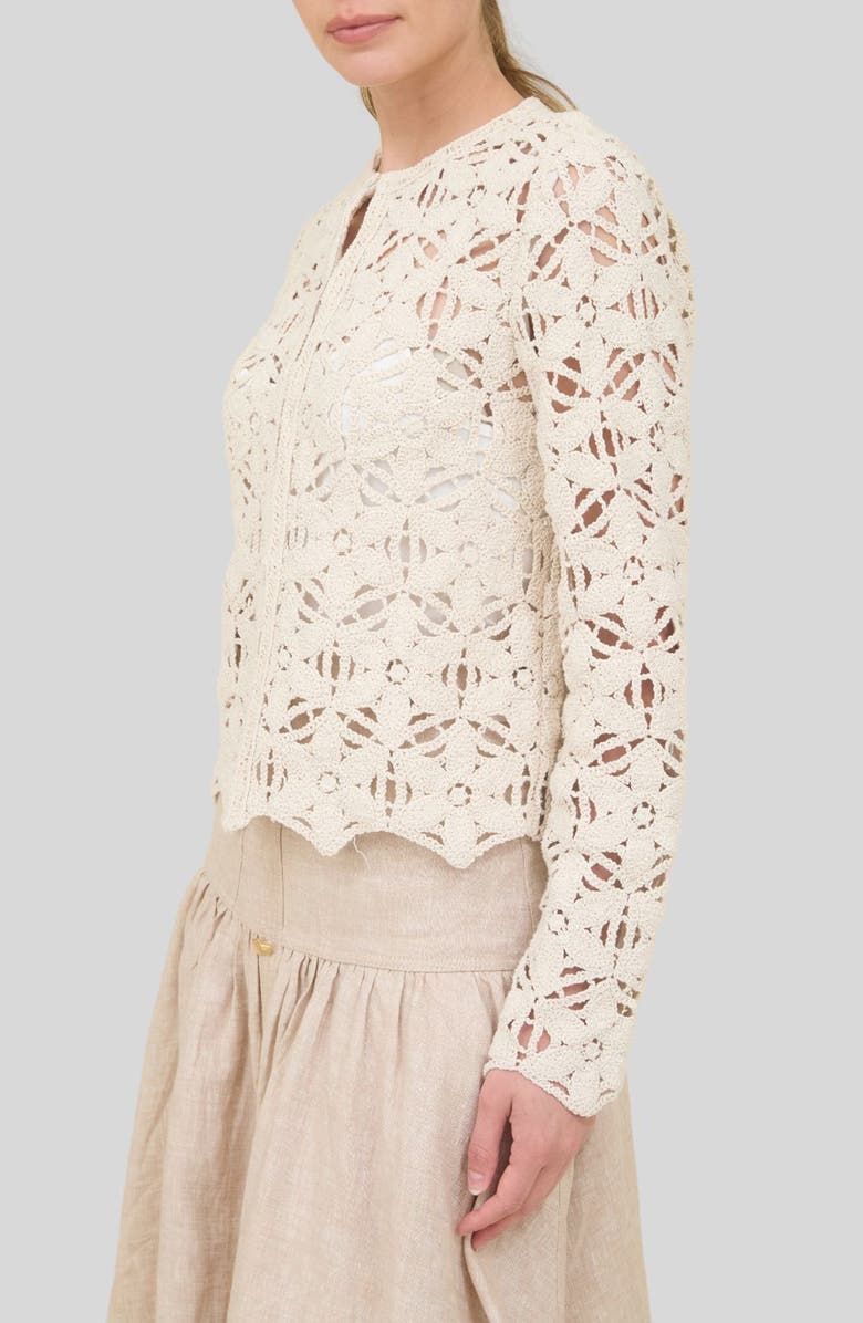 ZOE AND CLAIRE Cotton Crochet Cardigan, Alternate, color, Cream