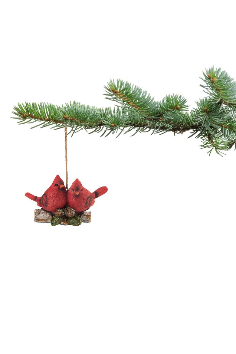Cardinals On Branch Christmas Xmas Ornament, Alternate, color, Red