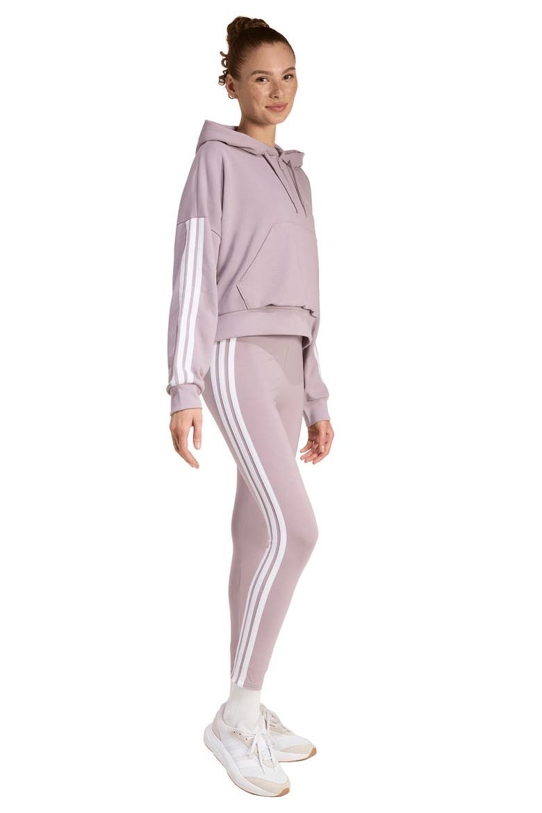 Essentials 3-Stripe Quarter Zip Sweatshirt, Alternate, color, PRELOVED FIG/ WHITE