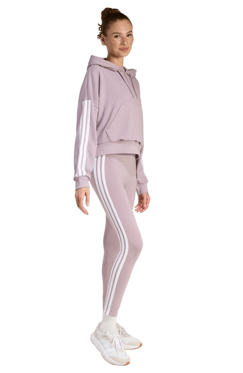 adidas Essentials 3-Stripe Quarter Zip Sweatshirt, Alternate, color, Preloved Fig/ White
