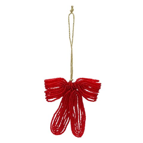 Ribbon Beaded Red Christmas Tree Ornament