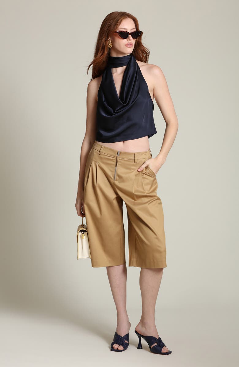 Avec Les Filles Satin Halter Top, Alternate, color, Navy