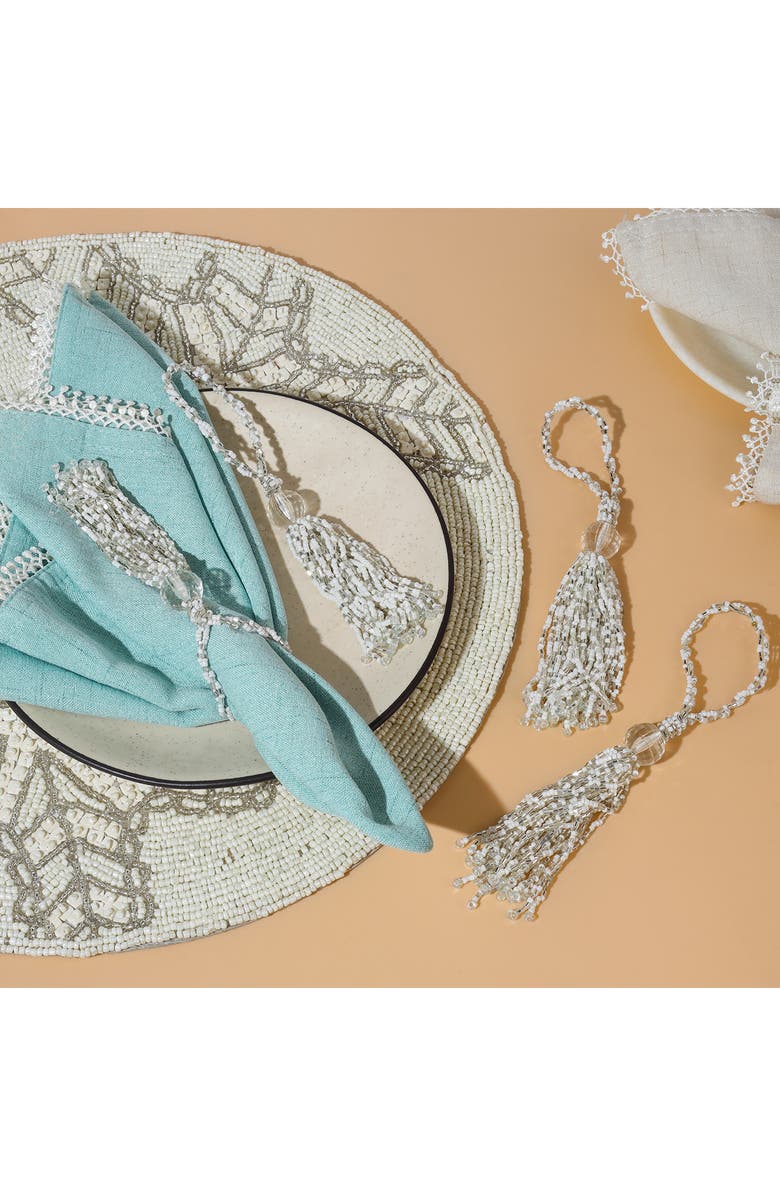 Tiramisu Celeste Cascade Set of 4 Beaded Napkin Rings, Alternate, color, White/ Silver