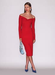 Fleur Du Mal Off Shoulder Hourglass Rib Midi Dress