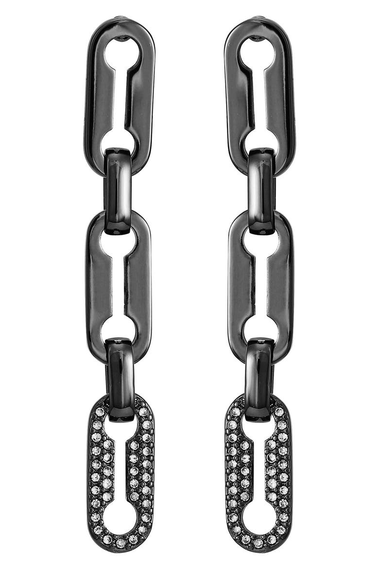 Pavé Crystal Linear Drop Earrings, Main, color, SILVER TONE