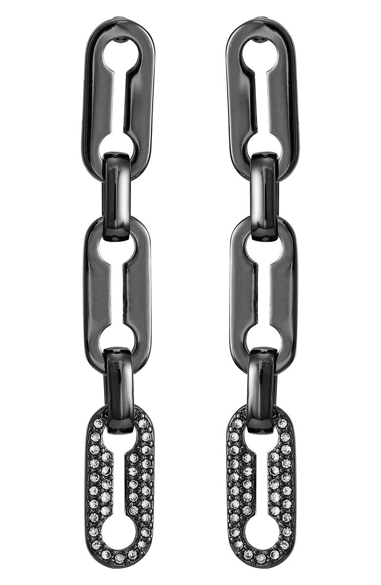 Vince Camuto Pavé Crystal Linear Drop Earrings, Main, color, Silver Tone