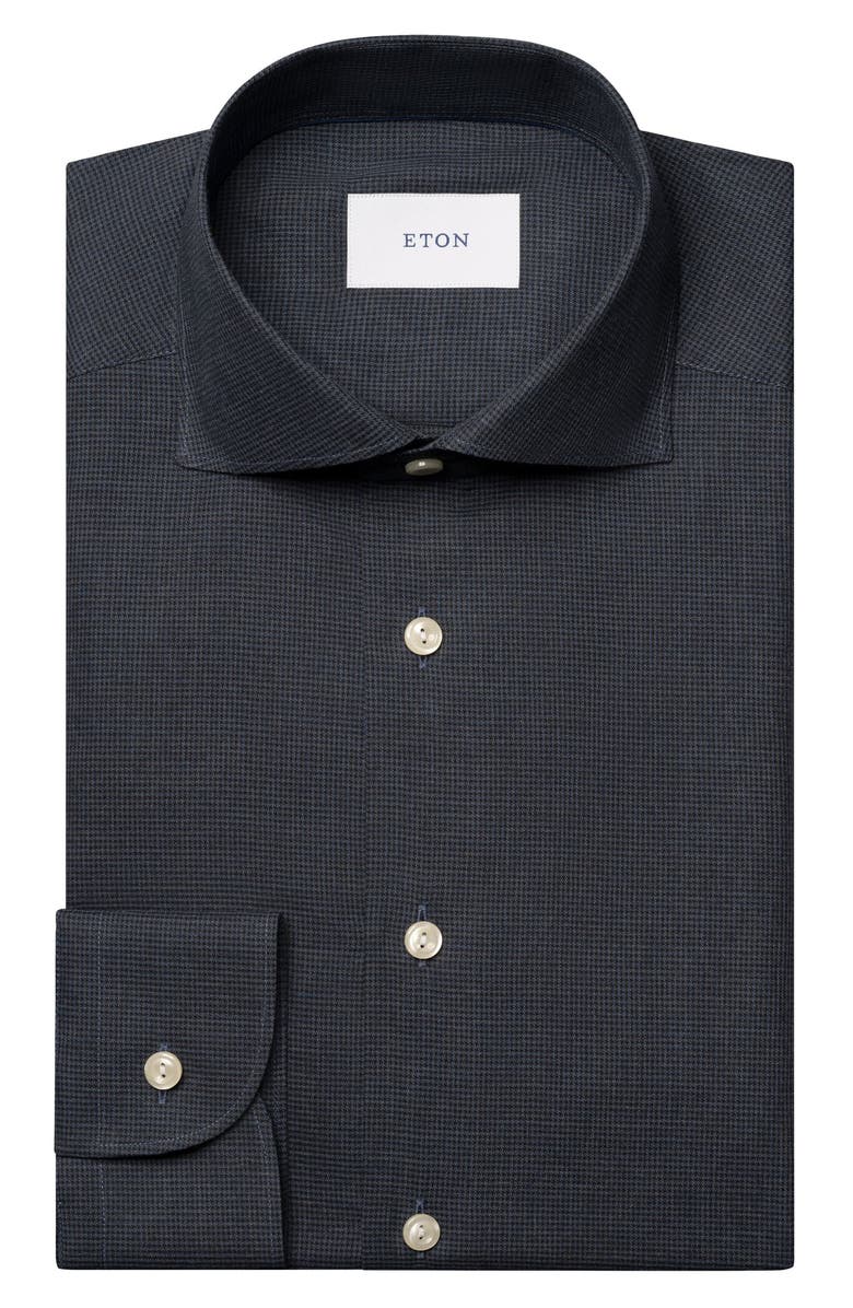 Eton Contemporary Fit Houndstooth Flannel Dress Shirt, Alternate, color, Dark Blue