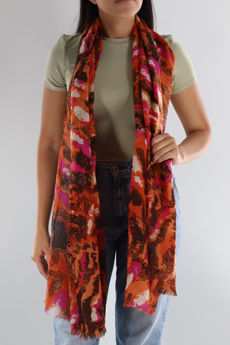 Abstract Print Scarf, Main, color, Orange