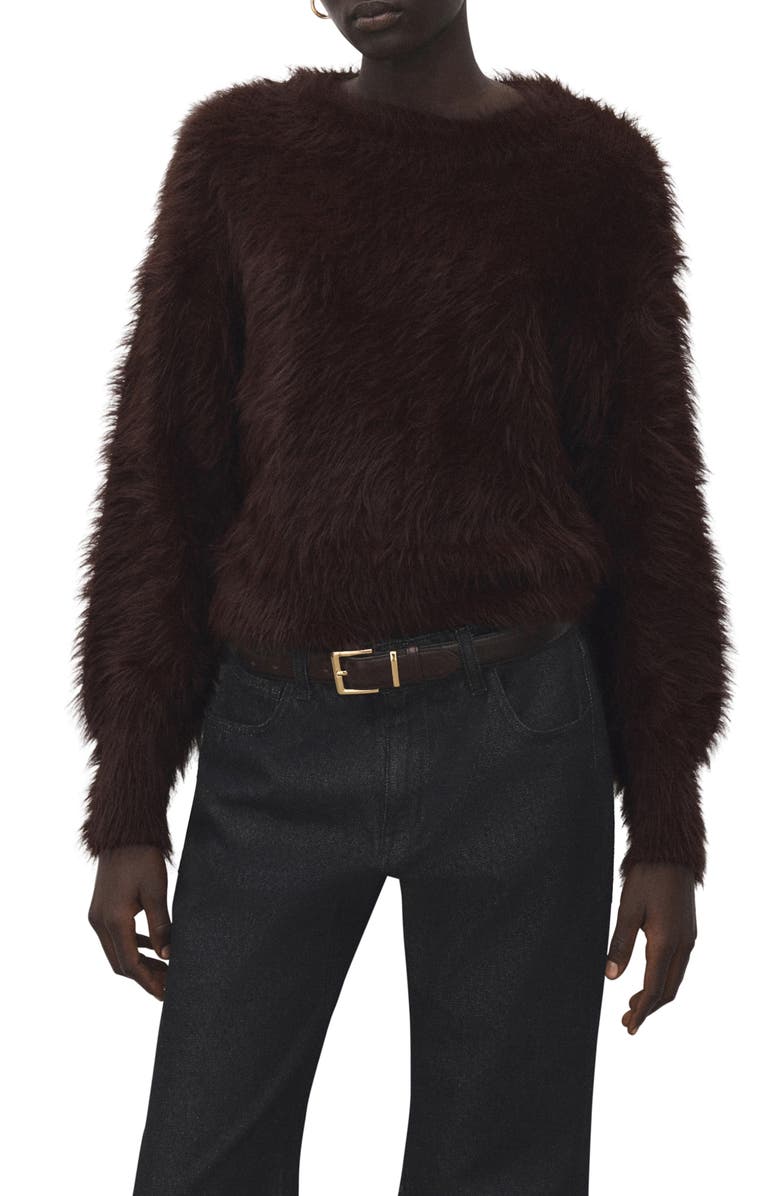 MANGO Toby Faux Fur Sweater, Main, color, Brown