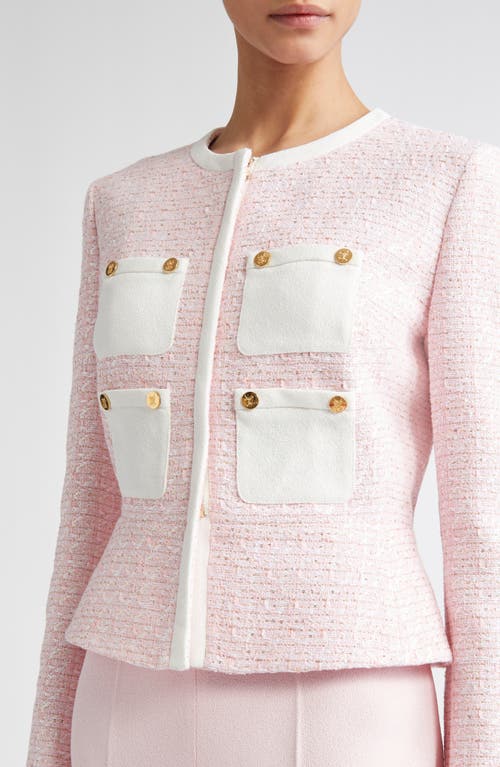 Giambattista Valli Bouclé Tweed Crop Jacket In Rose/ivory