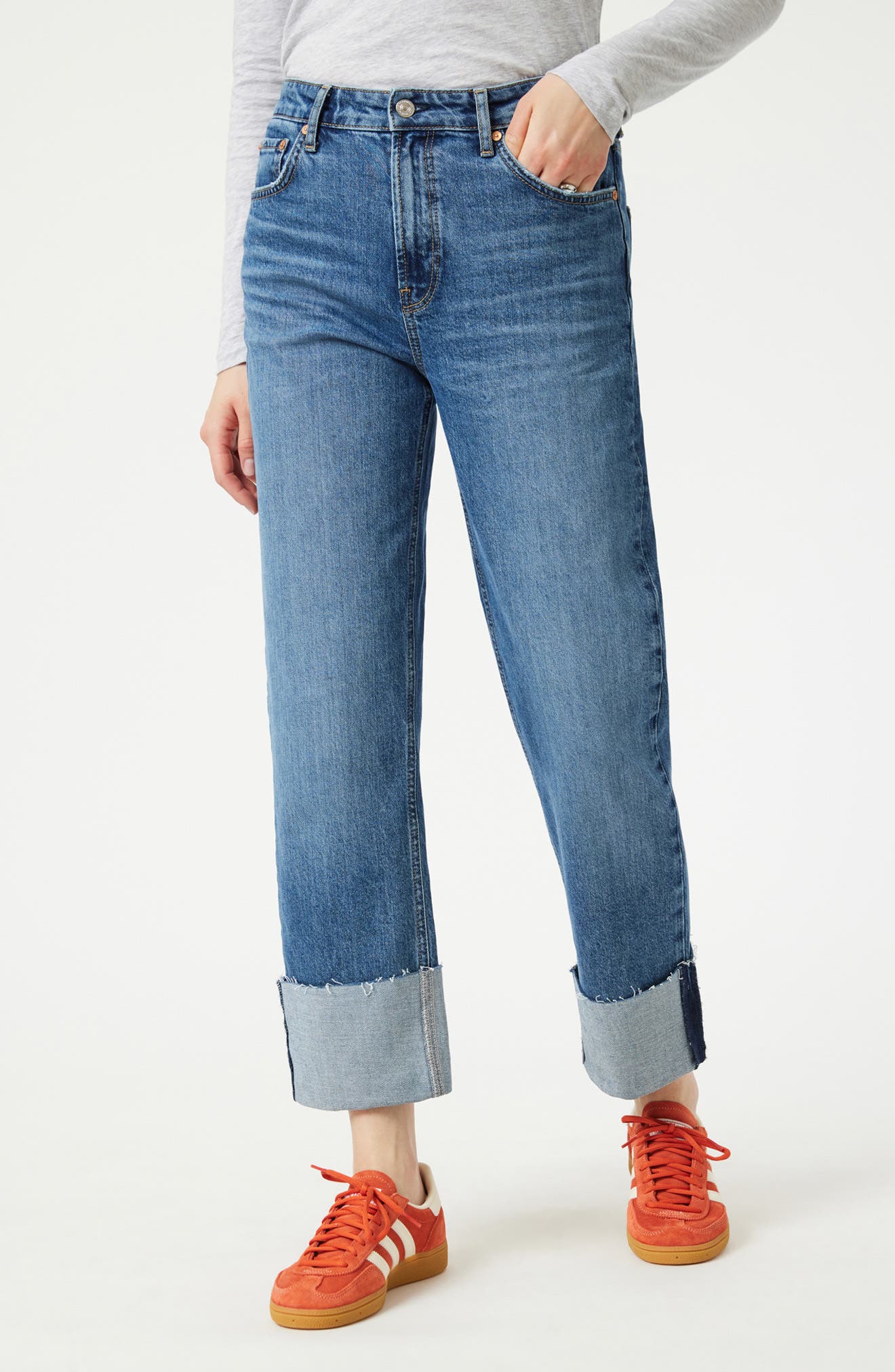 Mavi Jeans Savannah Cuff High Waist Raw Hem Wide Leg Jeans
