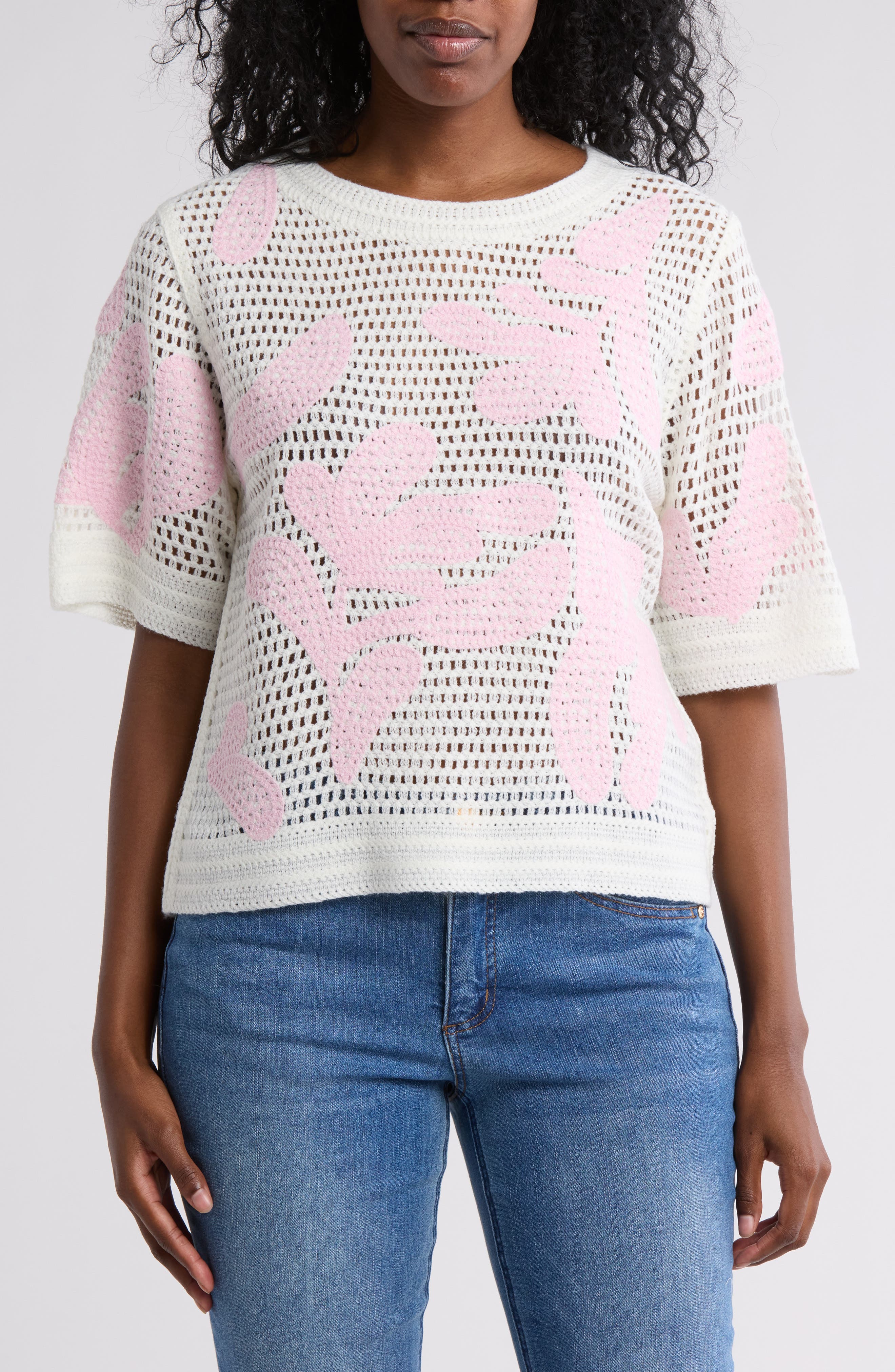 Embroidered Short Sleeve Sweater - image 3